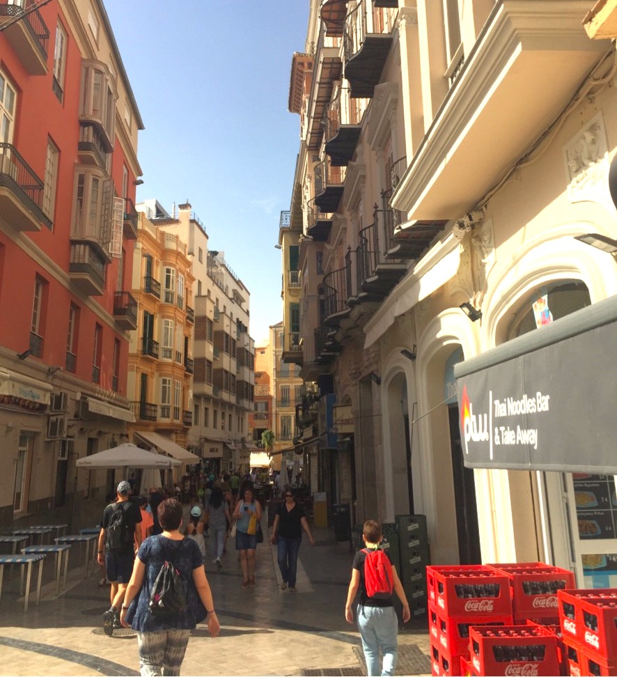 Pedestrian street in Malaga, Spain.