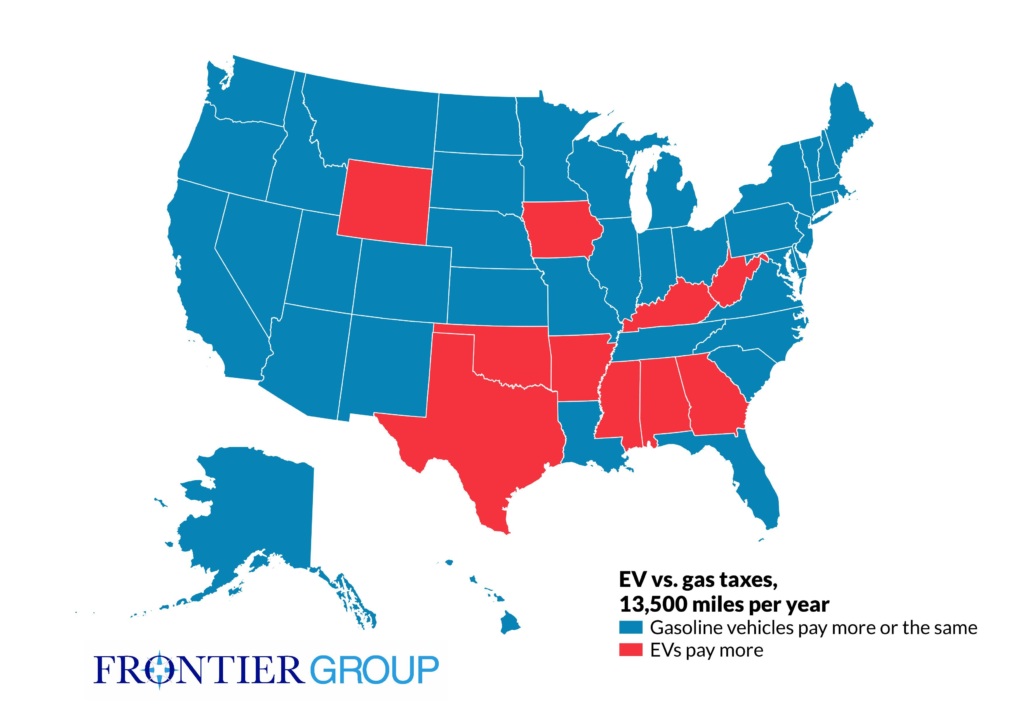 States that charge more in EV fees than gas taxes as 13,500 miles per year