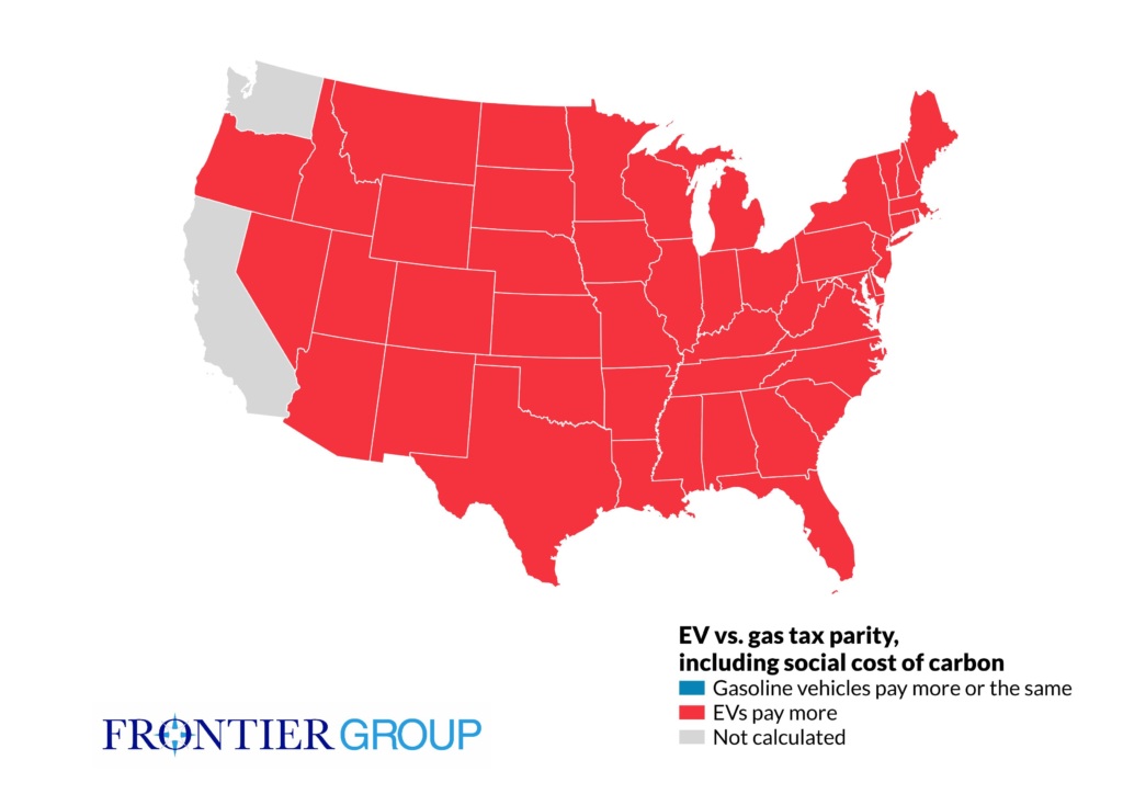 states that charge more in EV fees than gas taxes, including the social cost of carbon